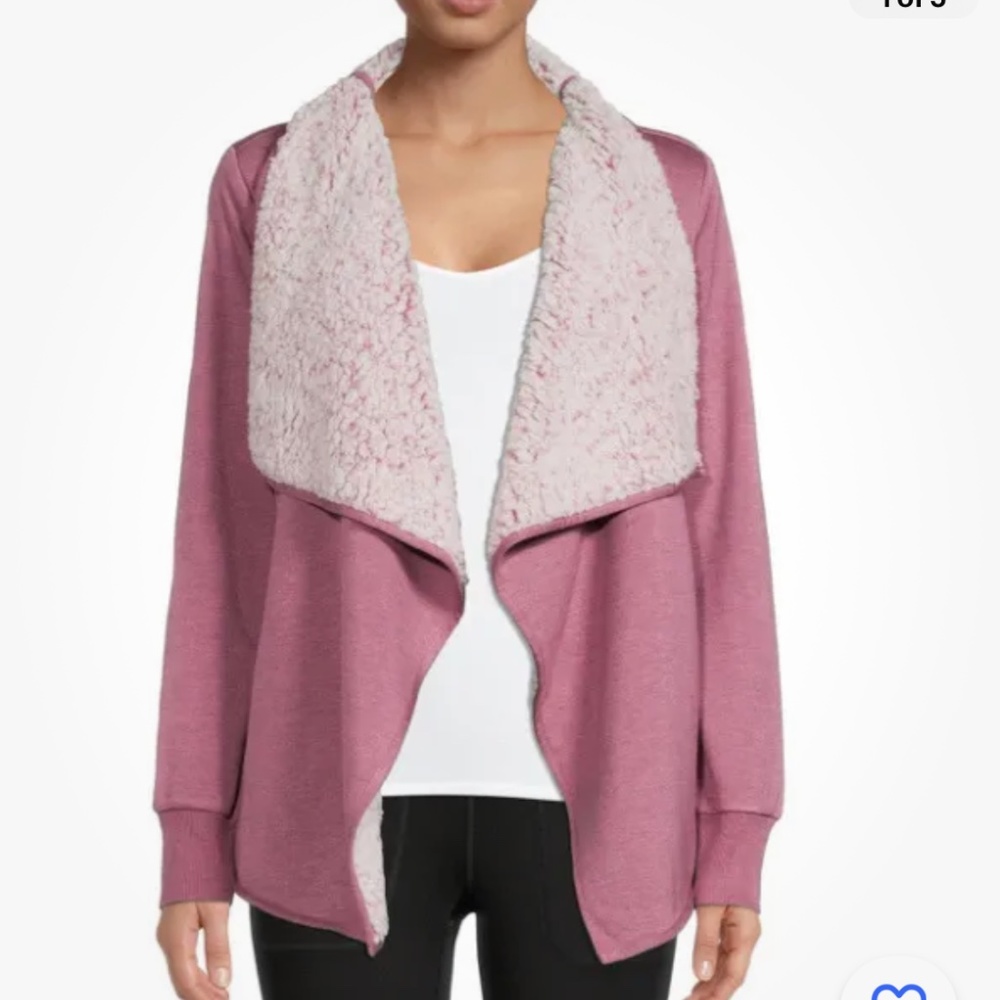 Avia Women’s Sherpa Lined Mauve Pearl Heather Open Front Cardigan Size Medium